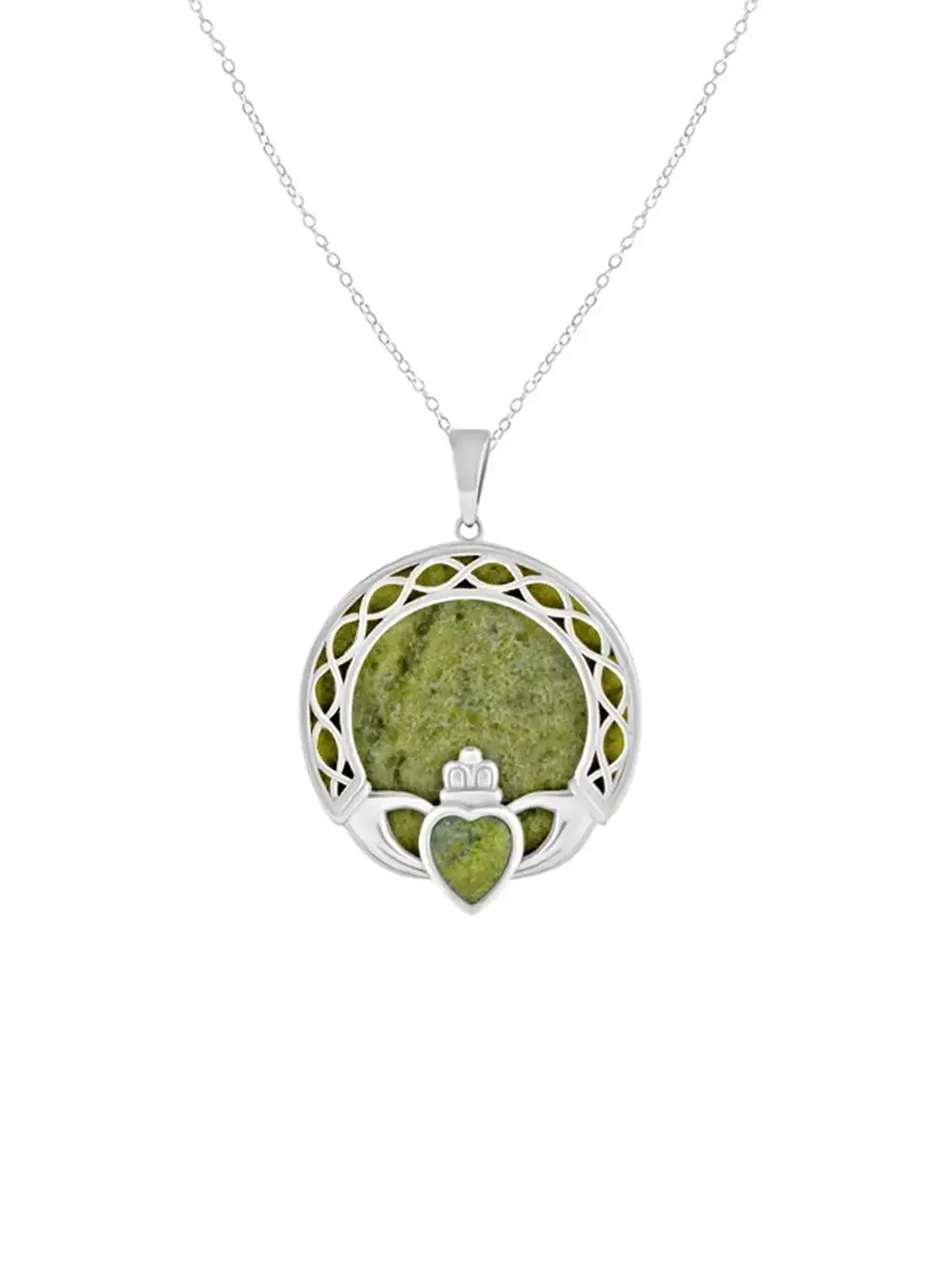 Connemara Marble Claddagh Overlay Pendant Intricate Looping Pattern